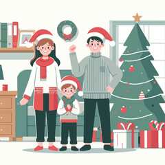vector image of family photo on Christmas day