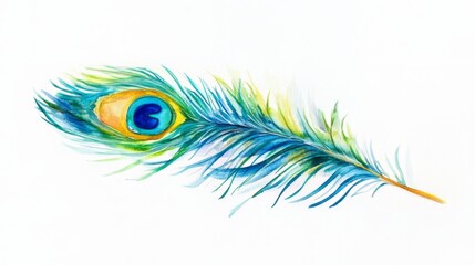 Obraz premium Stunning Watercolor Peacock Feather: Vibrant Artistic Representation of Nature's Beauty