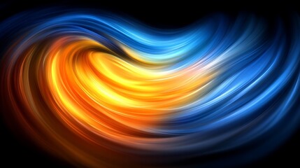 Abstract swirling orange and blue light waves