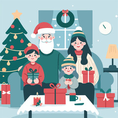 vector image of family photo on Christmas day
