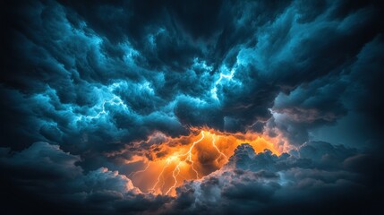 Dramatic lightning storm cloudscape.