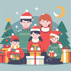 vector image of family photo on Christmas day