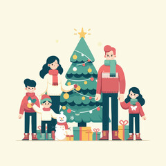 vector image of family photo on Christmas day
