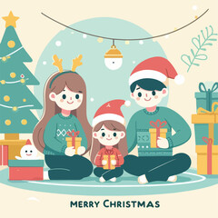 vector image of family photo on Christmas day