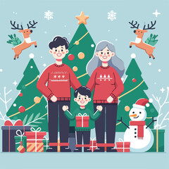 vector image of family photo on Christmas day