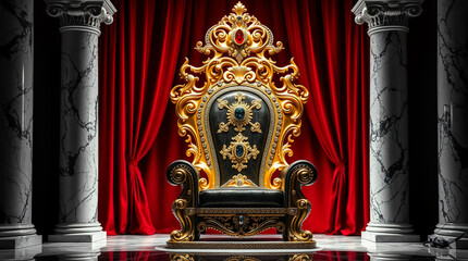 Fototapeta premium Luxurious golden throne room with velvet seats and royal decor