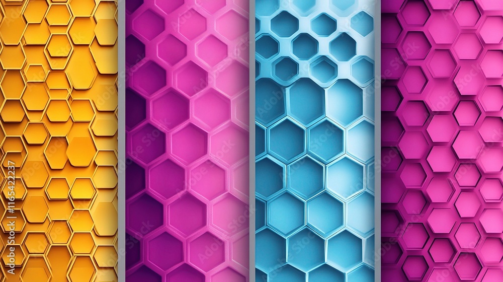 Poster colorful hexagon patterns with honeycomb design on white background
