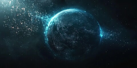 A stunning view of a blue planet from space, with a starry backdrop.