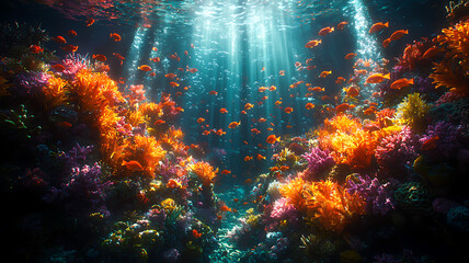 Underwater Vegetation Bathed in Sunlight Rays