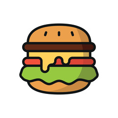 Hamburger Food Icon features a juicy and mouth-watering design, perfect for representing fast food, casual dining, or burger specialty restaurants