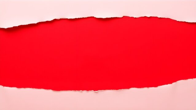 Torn red Paper Edge With Ragged Hole black and white Space for Creative Backgrounds or Design, Isolated Overlay, Red Header, and Realistic Ripped Effect on White Background