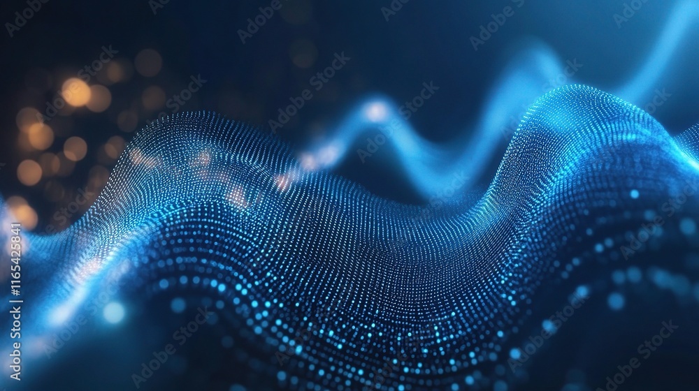 Poster futuristic quantum computer concept with digital wave patterns