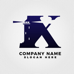 Lighthouse blended with letter X logo template. Lighthouse logo with letter combination