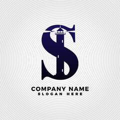 Lighthouse blended with letter S logo template. Lighthouse logo with letter combination