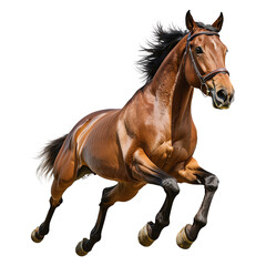Obraz premium A stunning brown horse galloping gracefully, showcasing its strength and beauty in motion against a transparent background.