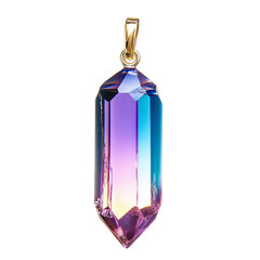 A stunning crystal pendant featuring a vibrant gradient of purple and blue hues, perfect for jewelry design and fashion.