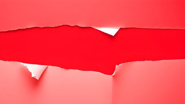 Torn red Paper Edge With Ragged Hole black and white Space for Creative Backgrounds or Design, Isolated Overlay, Red Header, and Realistic Ripped Effect on White Background