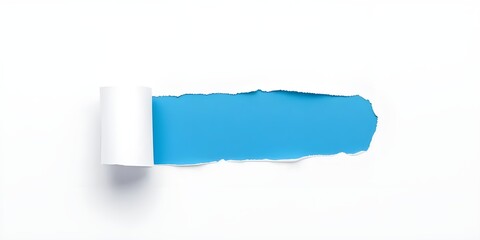 Torn blue Paper Edge With Ragged Hole white and black Space for Creative Backgrounds or Design, Isolated Overlay, Red Header, and Realistic Ripped Effect on White Background