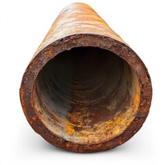 Large rusty steel pipe on white