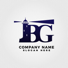 Lighthouse blended with letter BG logo template. Lighthouse logo with letter combination