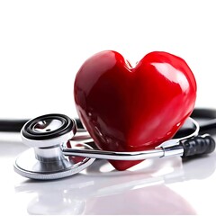 Red stethoscope on a white background