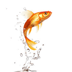 A vibrant goldfish leaps gracefully from the water, showcasing its stunning colors and dynamic movements in a captivating splash.