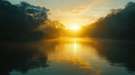 Sun Rising Over a Serene Lake - Generative AI