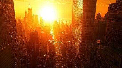 Cityscape Sun Reflection - Generative AI