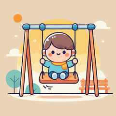 vector image of a small child playing on a swing