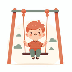 vector image of a small child playing on a swing