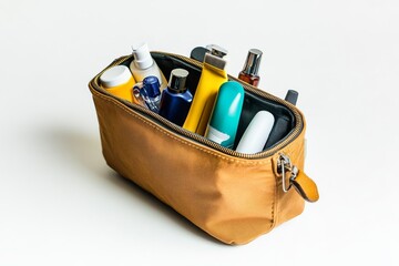 A stylish and organized toiletry bag. Perfect for travel or daily use. Keep your cosmetics neatly stored and accessible. Ideal for both men and women. Generative AI