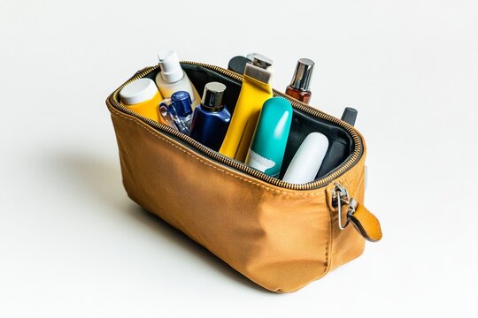 A stylish and organized toiletry bag. Perfect for travel or daily use. Keep your cosmetics neatly stored and accessible. Ideal for both men and women. Generative AI