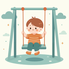 vector image of a small child playing on a swing
