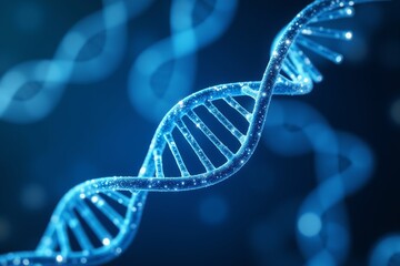 Stunning Close-Up View of Glowing DNA Strand on Blue Background