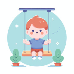 vector image of a small child playing on a swing