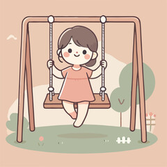 vector image of a small child playing on a swing