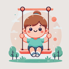 vector image of a small child playing on a swing