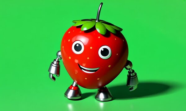 Strawberry vector robot, green screen