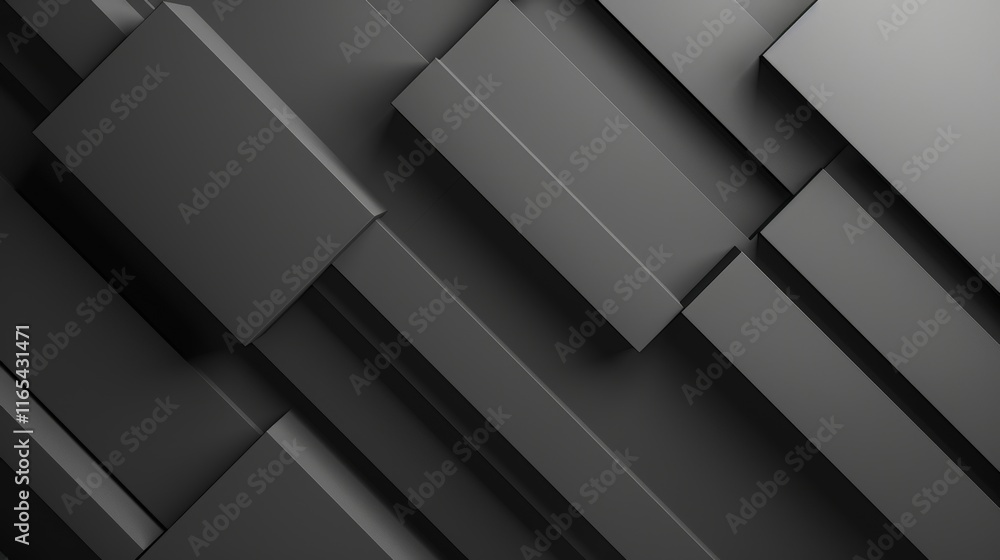 Poster geometric black wallpaper with overlapping rectangular and square shapes creating a dynamic and mode