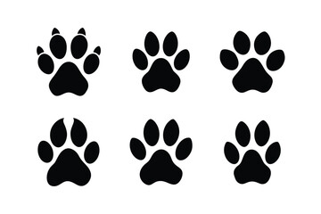 Dog or cat paw print silhouette set vector illustration, Collection of Animal footprint	