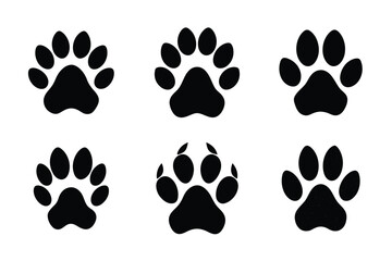 Dog or cat paw print silhouette set vector illustration, Collection of Animal footprint	