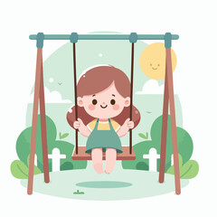 vector image of a small child playing on a swing