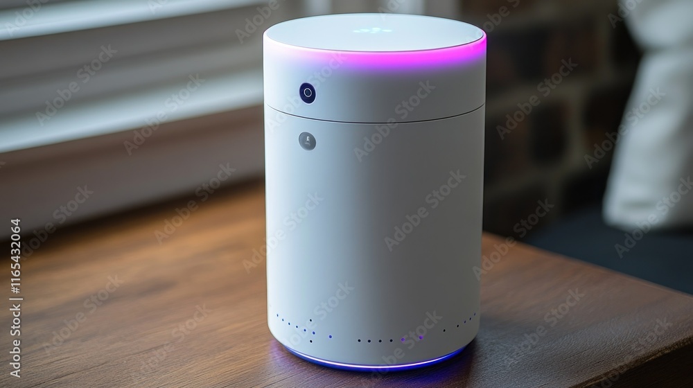 Poster Modern smart device with ambient lighting on a table.