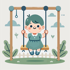 vector image of a small child playing on a swing