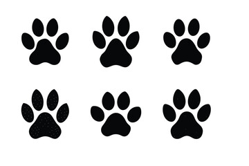 Dog or cat paw print silhouette set vector illustration, Collection of Animal footprint	