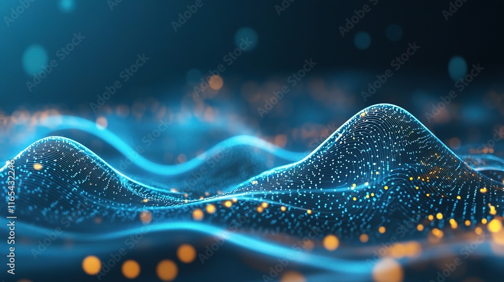 Poster futuristic concept of quantum computing technologies in digital form