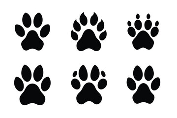 Fototapeta premium Dog or cat paw print silhouette set vector illustration, Collection of Animal footprint 