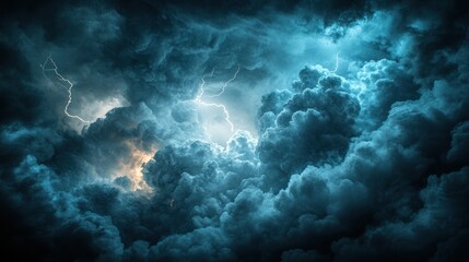 Dramatic stormy sky with lightning.