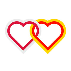 heart shaped ribbon of poland and warsaw flags intertwined. vector illustration isolated on white background