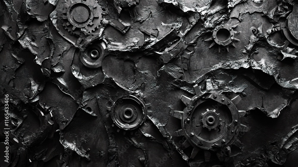 Poster interlocking gears and cogs on textured abstract background